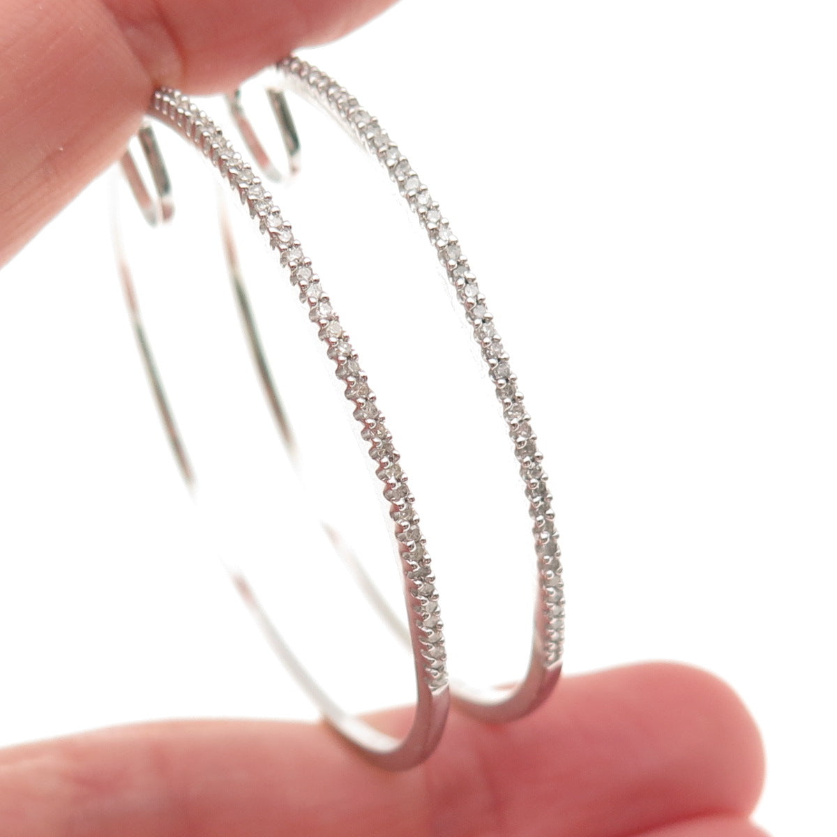 Sun 925 Sterling Silver Real Round-Cut Diamond Large Hoop Earrings