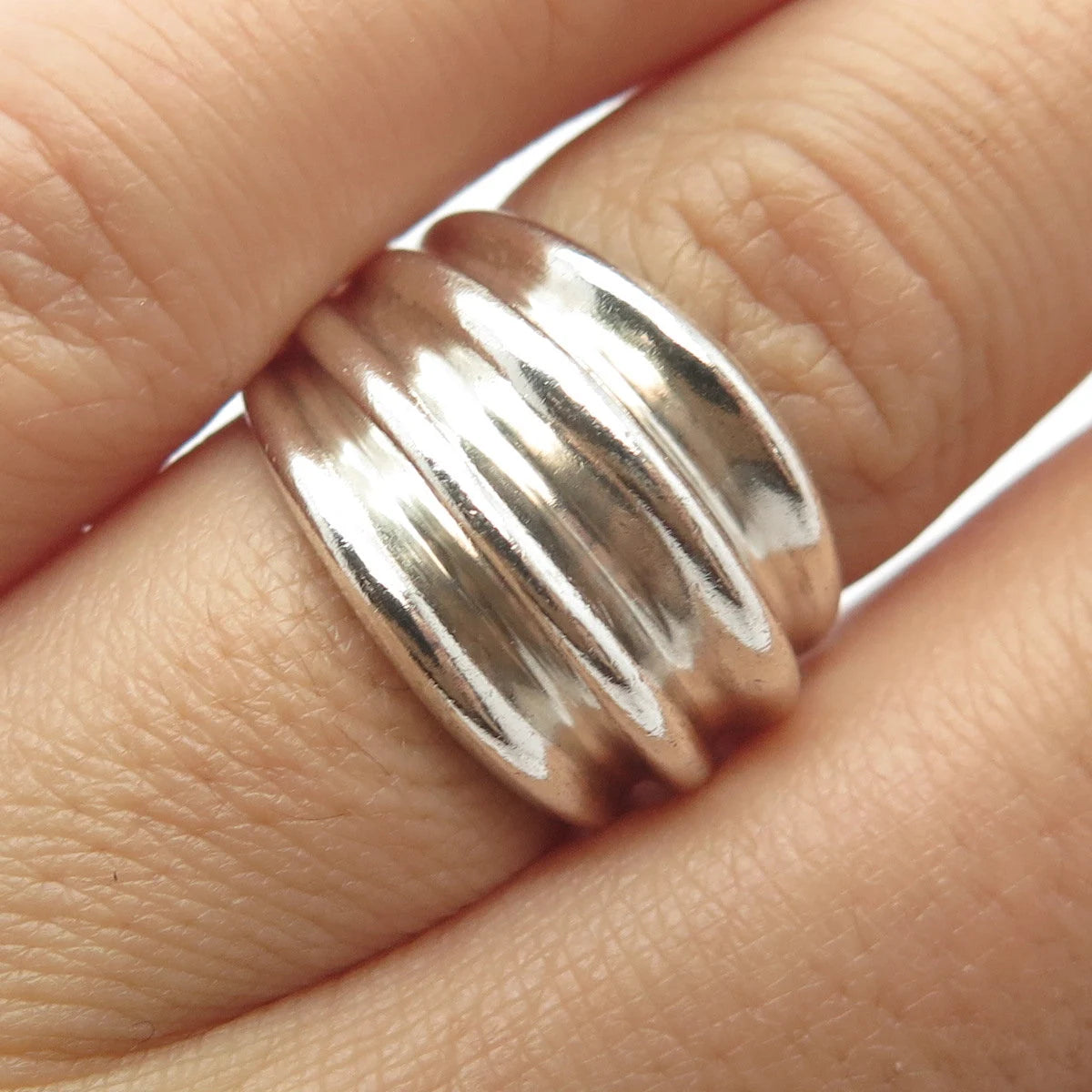 925 Sterling Silver Vintage Ribbed Wide Ring Size 6.5