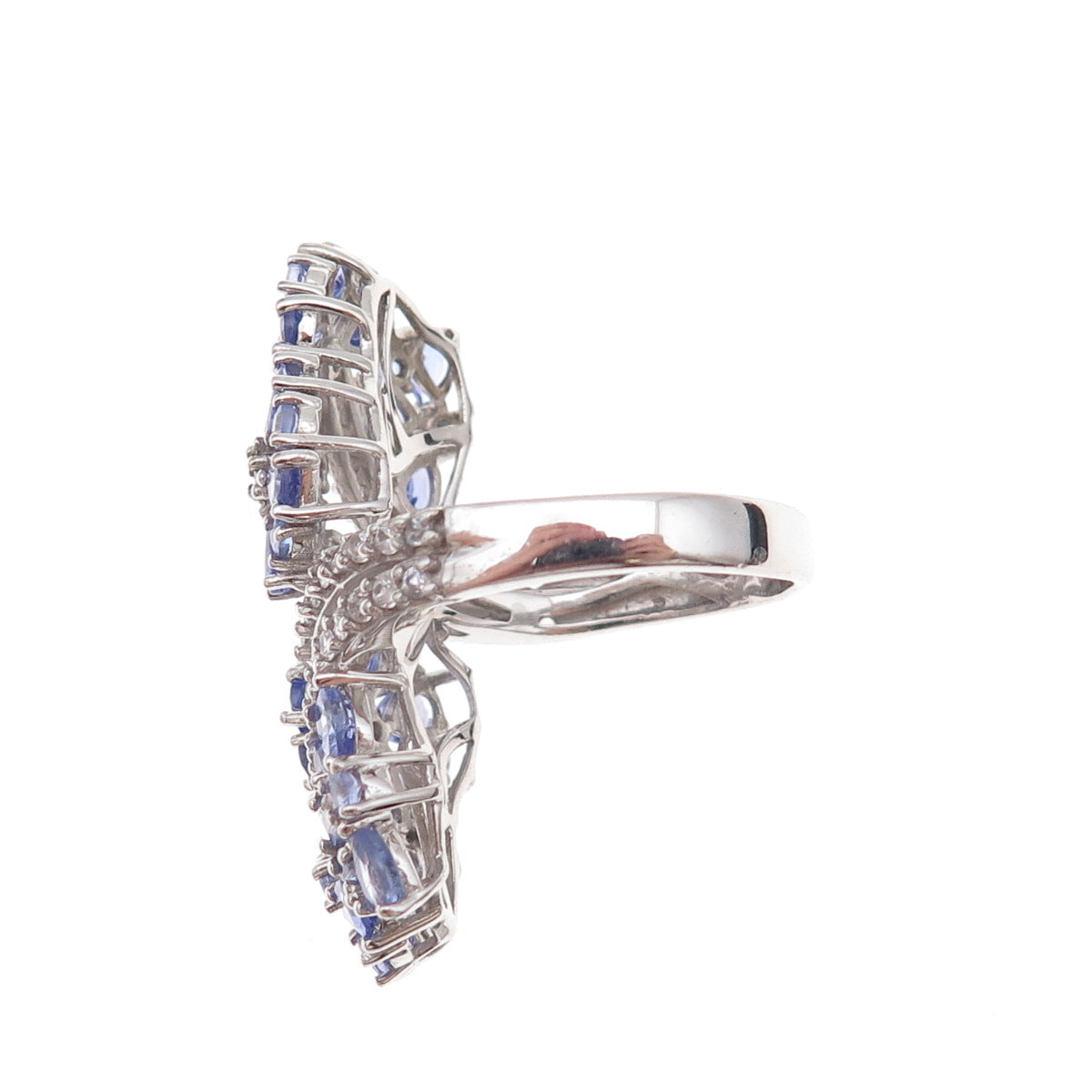 Chuck Clemency 925 Sterling Silver Real Tanzanite & White Topaz Ring Size 8.25