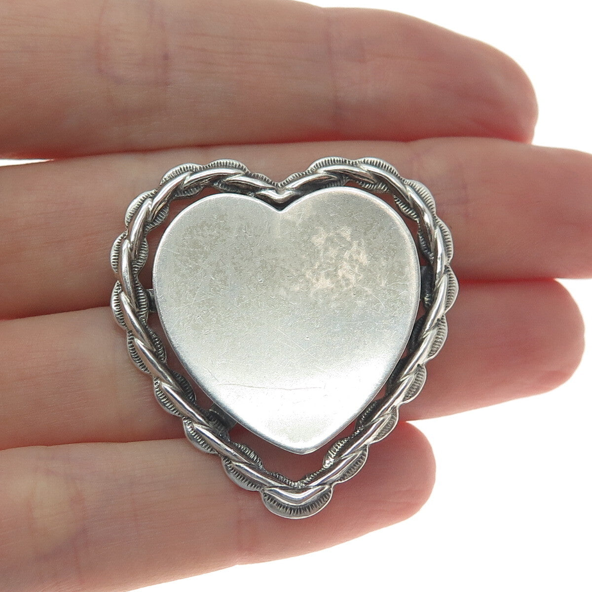 BEAU 925 Sterling Silver Antique Art Deco Engravable Heart Oxidized Pin Brooch