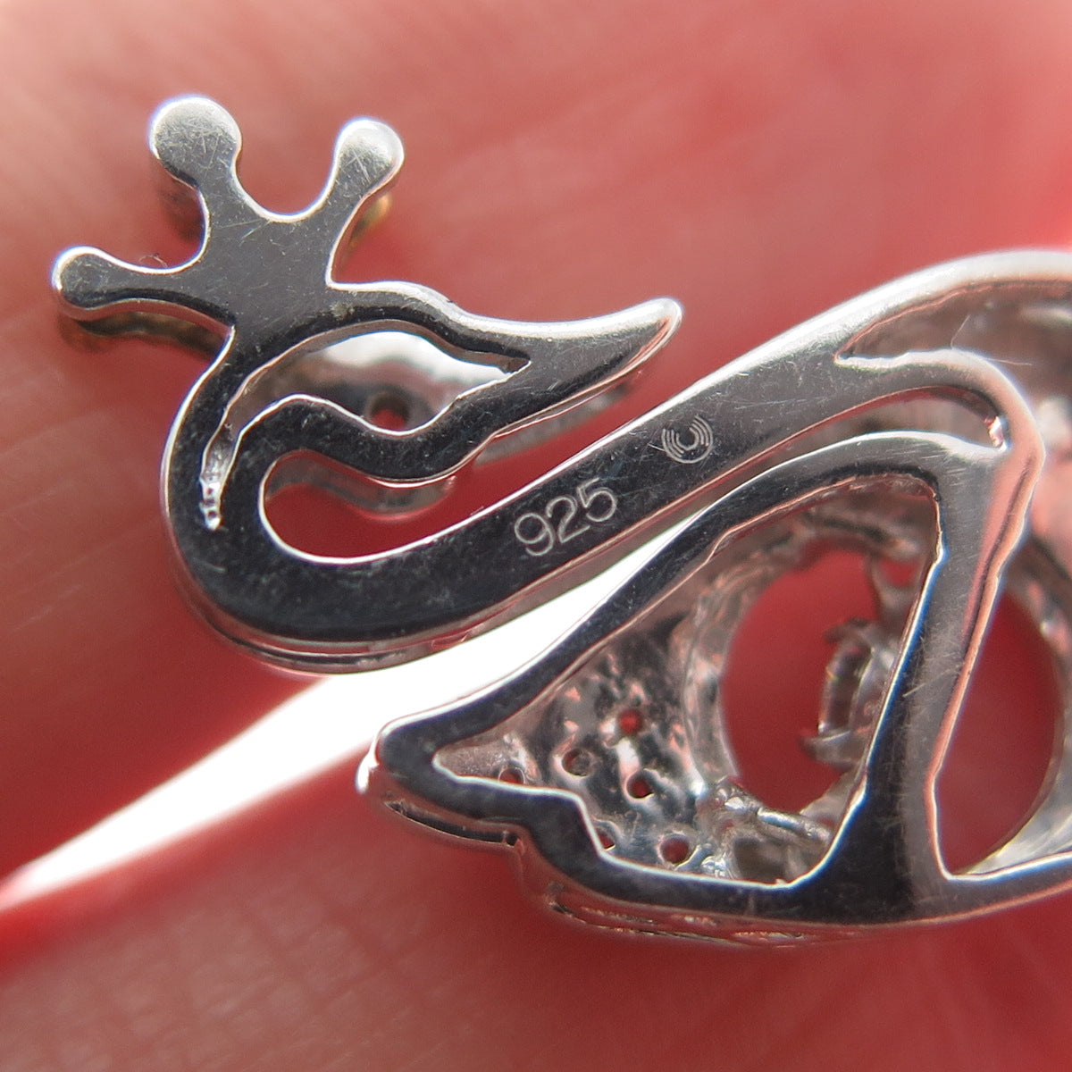 925 Sterling Silver 2-Tone Round-Cut Shaped C Z Swan w/Crown Slide Pendant