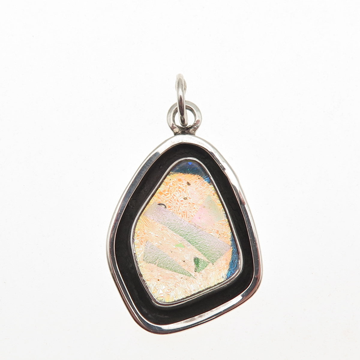 925 Sterling Silver Vintage Dichroic Glass Modernist Charm Pendant