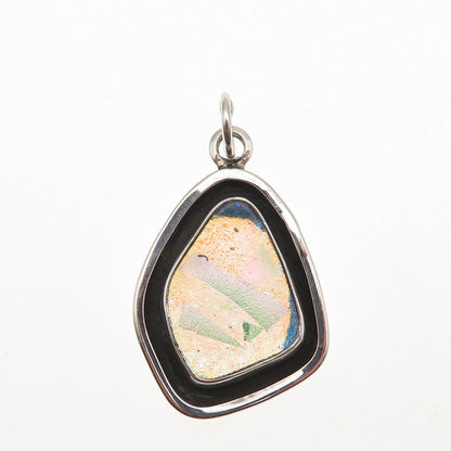 925 Sterling Silver Vintage Dichroic Glass Modernist Charm Pendant