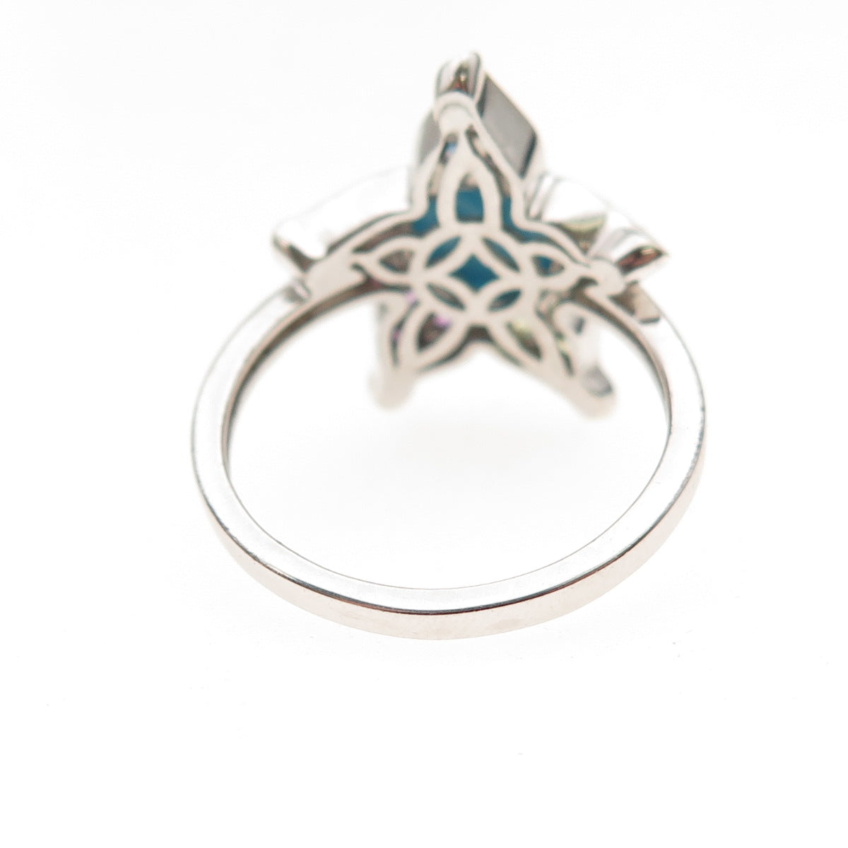 Chuck Clemency Sterling Silver Real Turquoise & Multi-Gem Floral Ring Size 8.25
