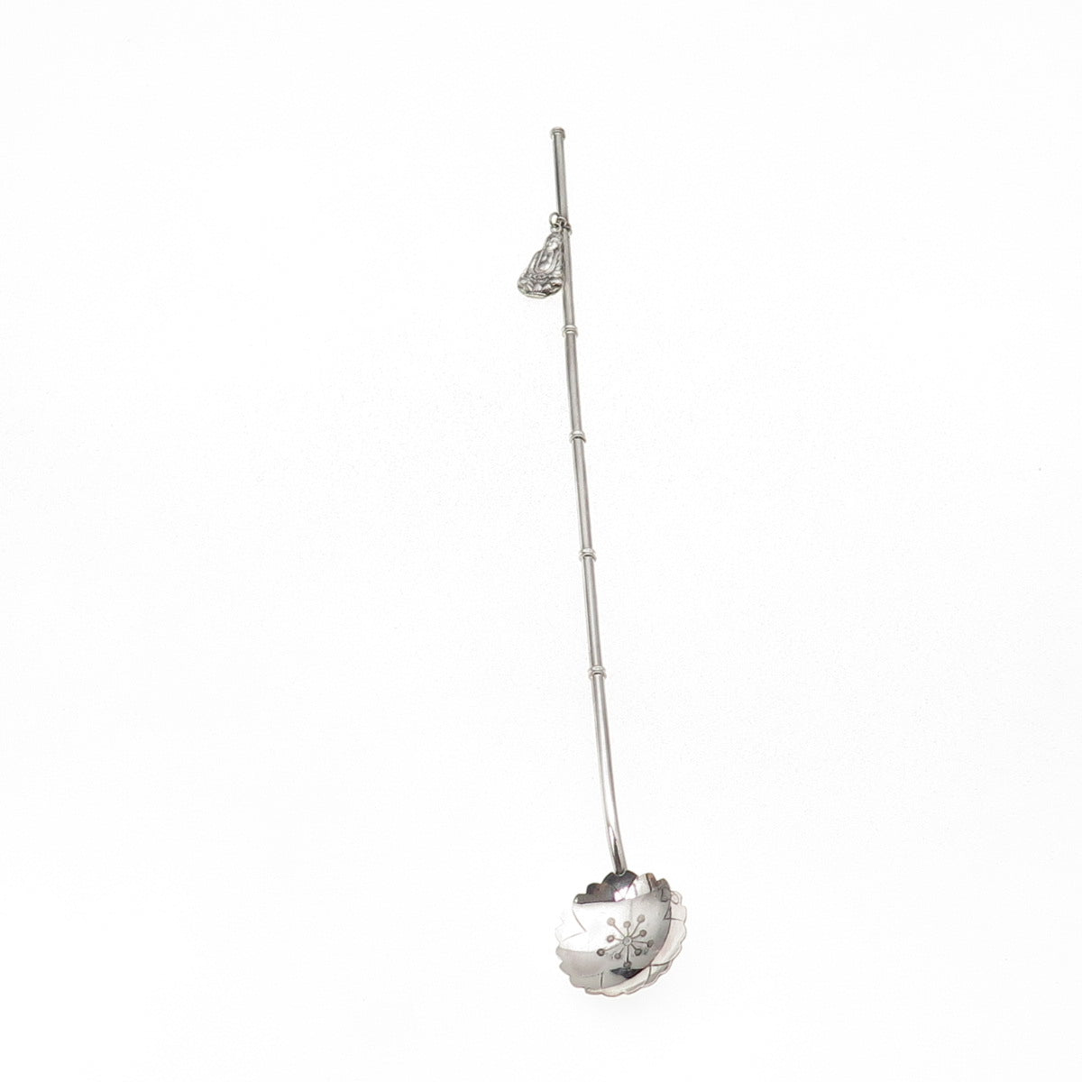925 Sterling Silver Antique Japan Buddha Charm Bamboo Iced Tea Straw Spoon