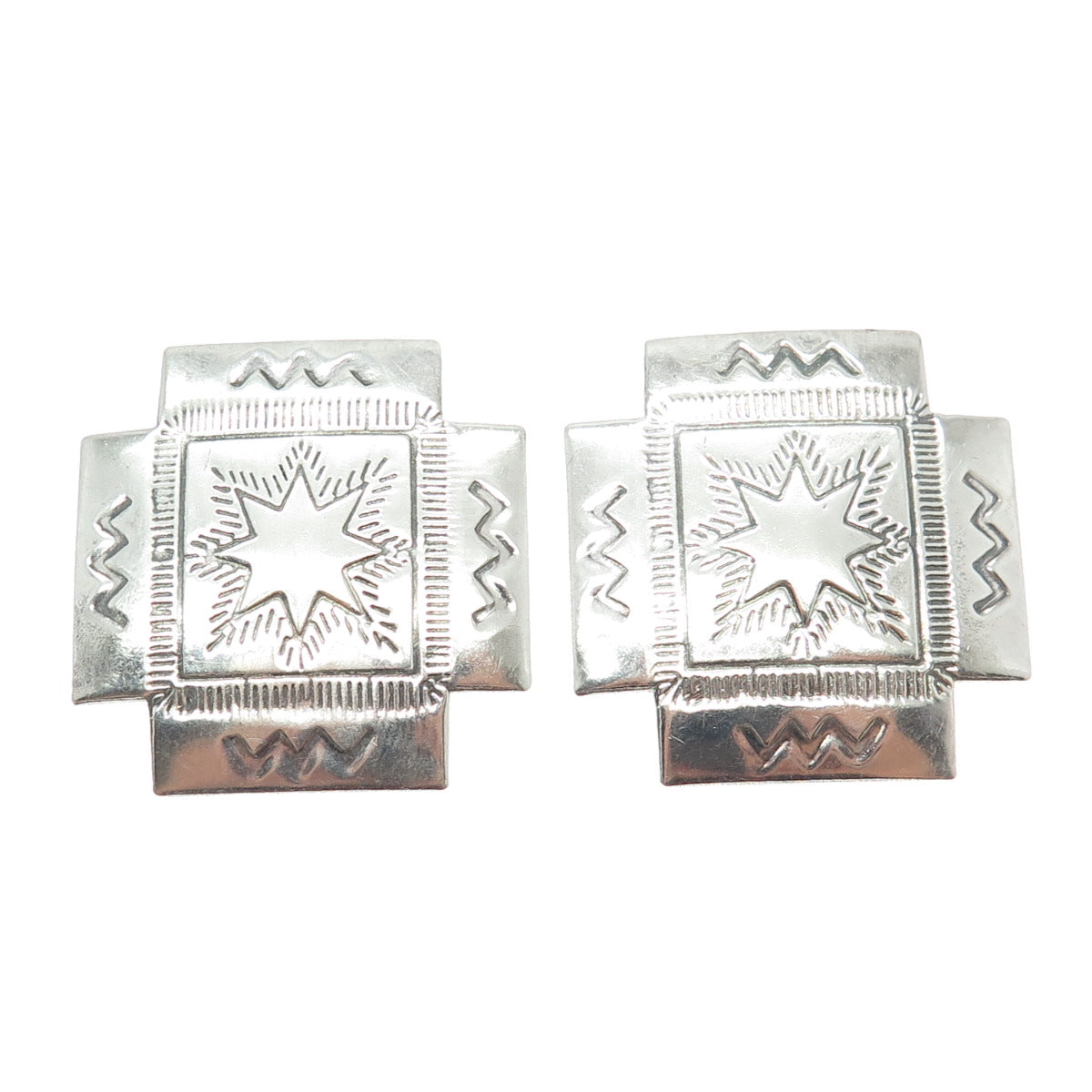 925 Sterling Silver Vintage Tribal Cross Engraved Earrings