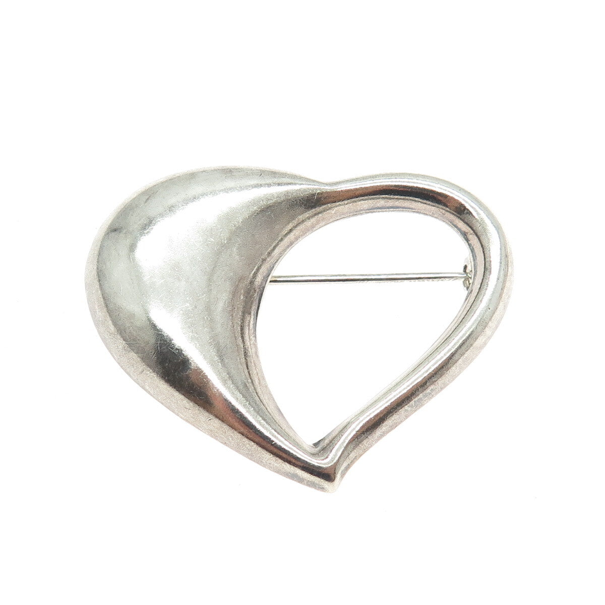 925 Sterling Silver Vintage Open Heart Modernist Oxidized Pin Brooch