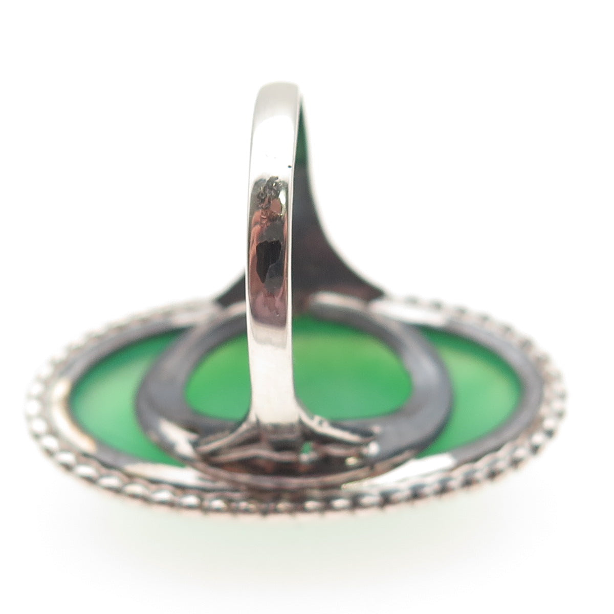 925 Sterling Silver Vintage Real Cabochon Jade Statement Ring Size 9.75