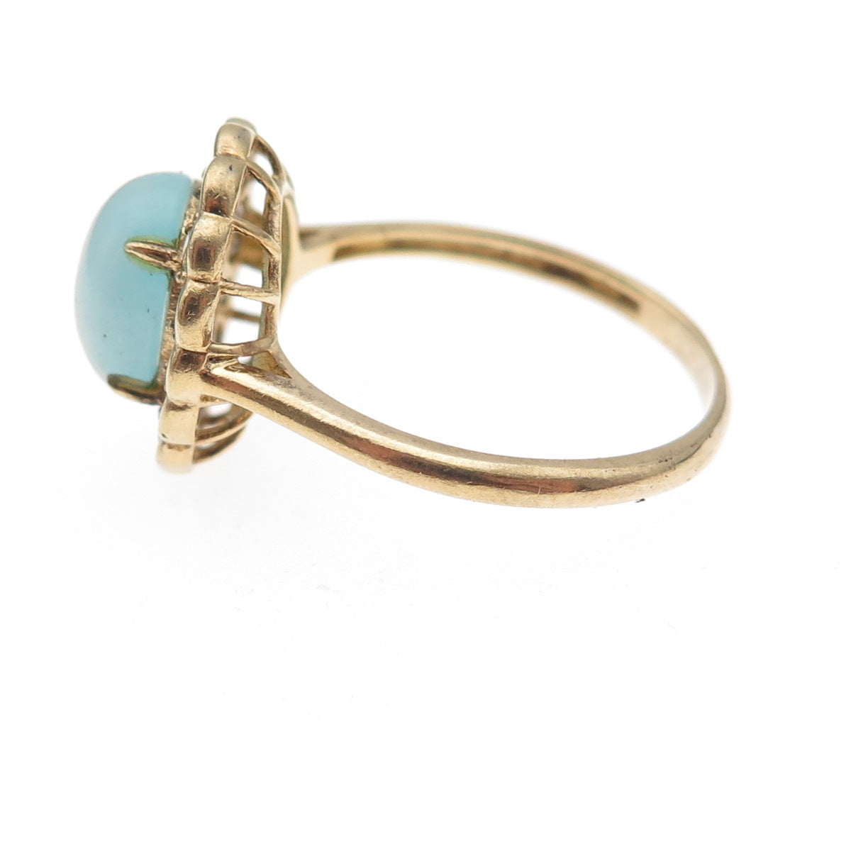 925 Sterling Silver Gold Plated Real Aquamarine & C Z Ring Size 9