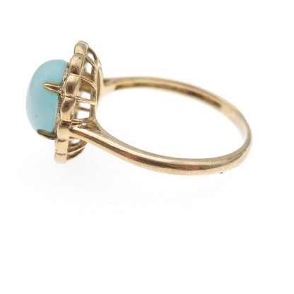 925 Sterling Silver Gold Plated Real Aquamarine & C Z Ring Size 9