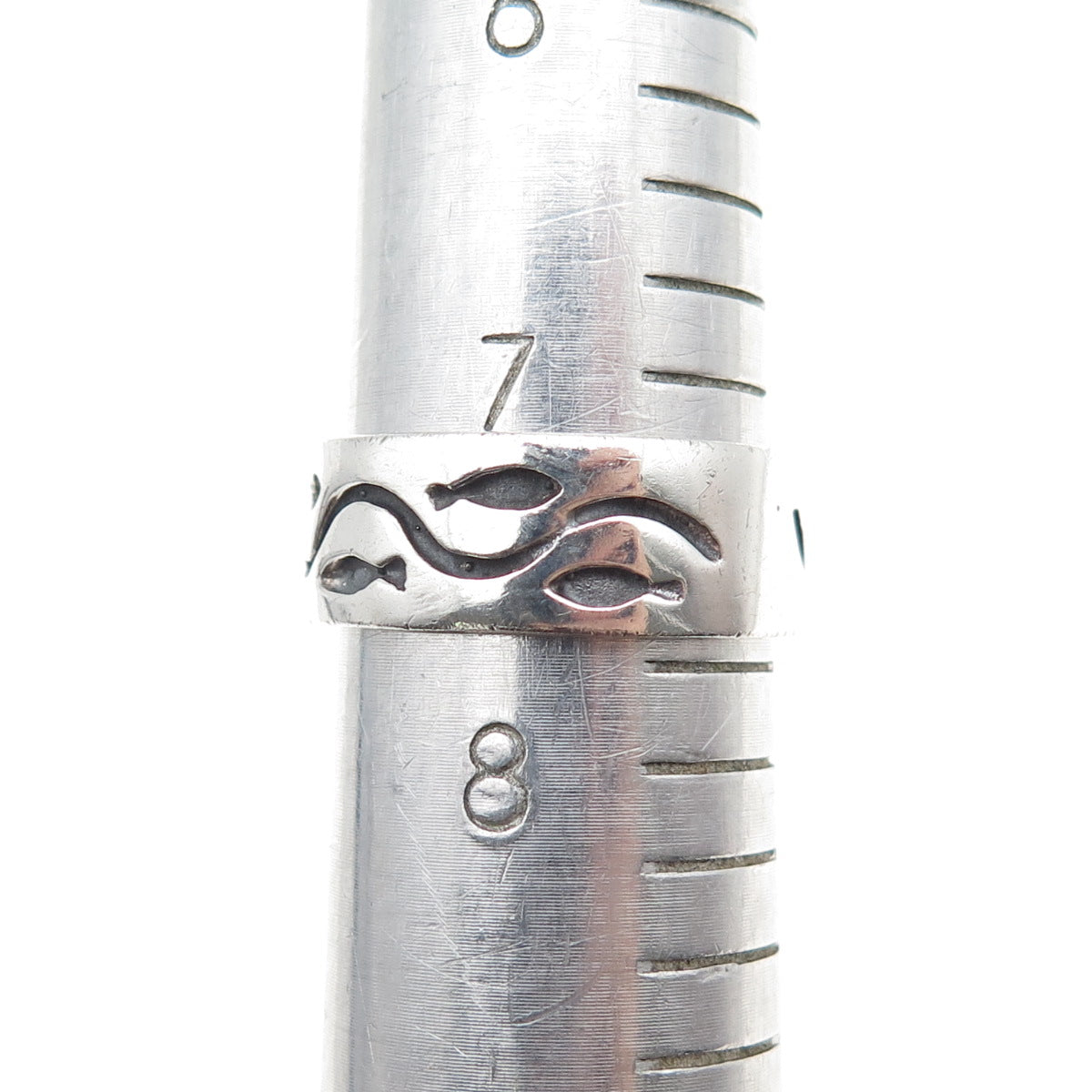 925 Sterling Silver Vintage Fish Oxidized Band Ring Size 7.75