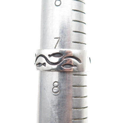 925 Sterling Silver Vintage Fish Oxidized Band Ring Size 7.75