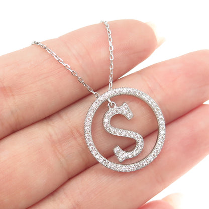 925 Sterling Silver Round-Cut C Z Letter "S" Initial Cable Chain Necklace 16-18"