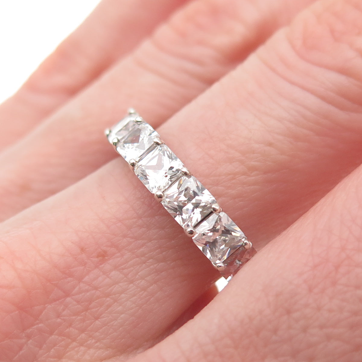 925 Sterling Silver Princess-Cut C Z Eternity Band Ring Size 7.5