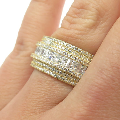 925 Sterling Silver Gold Plated Multi-C Z Band Ring Size 7.25