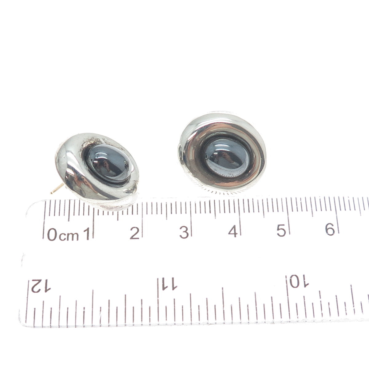 BARRA Sterling Silver & 14K Gold Posts Vintage Real Hematite Modernist Earrings