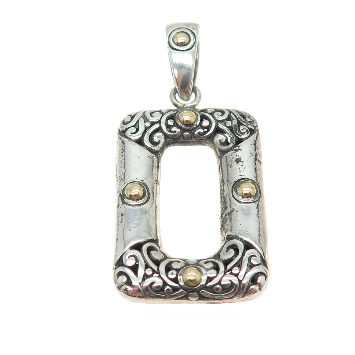 18K Yellow Gold & 925 Sterling Silver Vintage Floral Scroll Pendant