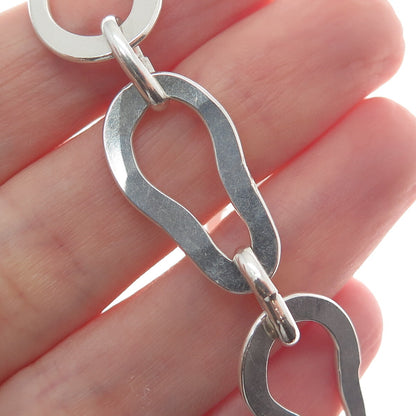 SARA B. 925 Sterling Silver Vintage Modernist Bean Link Bracelet 7.25"