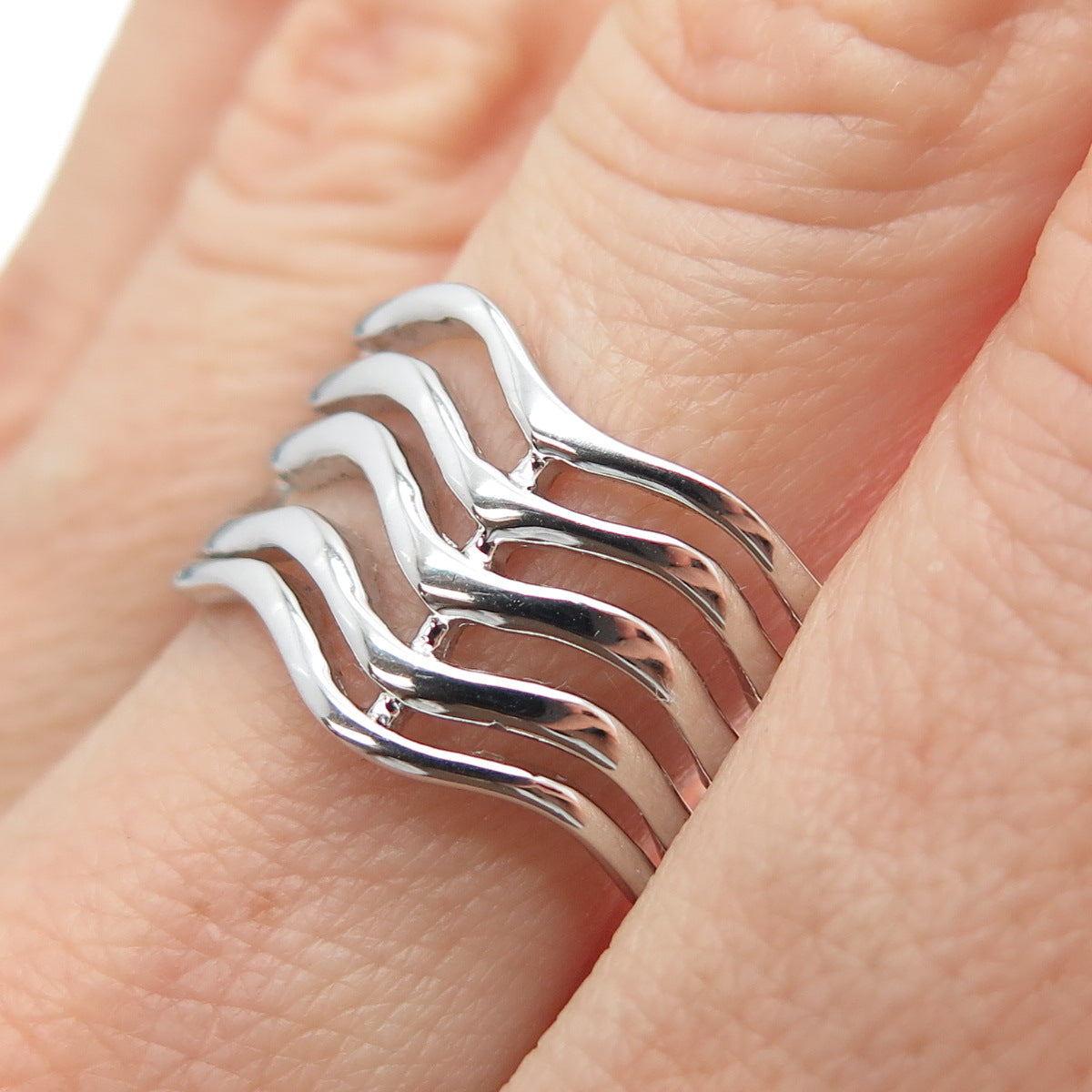 925 Sterling Silver Modernist 5-Row Wavy Band Ring Size 9.5