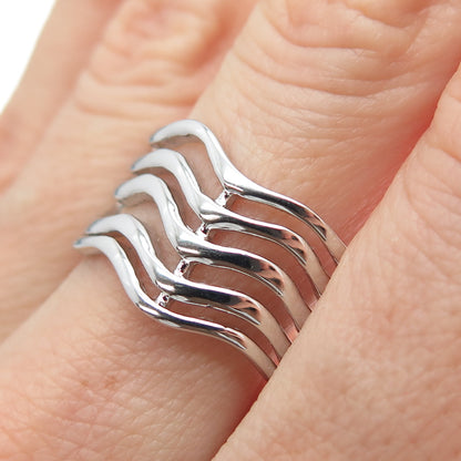 925 Sterling Silver Modernist 5-Row Wavy Band Ring Size 9.5