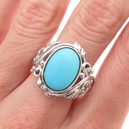 925 Sterling Silver Real Sleeping Beauty Turquoise Floral Ring Size 8.25