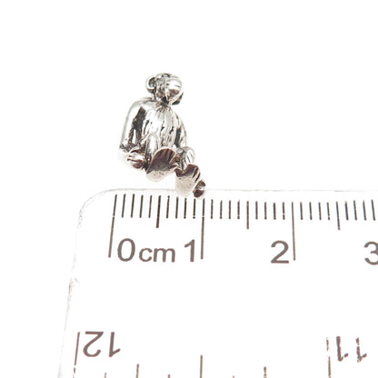 925 Sterling Silver Vintage Monkey Oxidized 3D Mini Charm Pendant