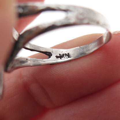 925 Sterling Silver Vintage Modernist Beaded Disc Oxidized Ring Size 9