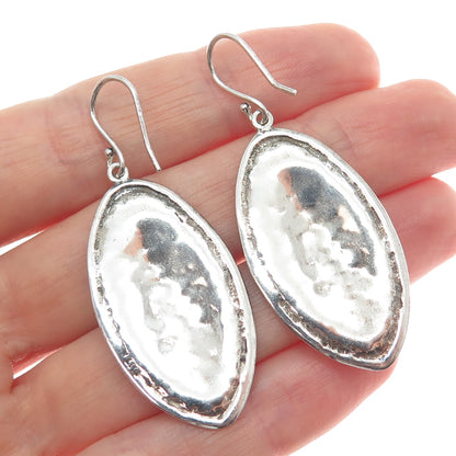 925 Sterling Silver 2-Tone Vintage Modernist Hammered Dangle Earrings