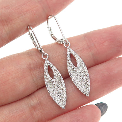 925 Sterling Silver Round-Cut C Z Sparkling Dangling Earrings