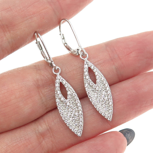 925 Sterling Silver Round-Cut C Z Sparkling Dangling Earrings