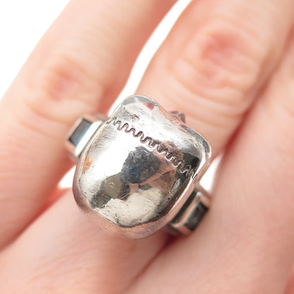 925 Sterling Silver Vintage Real Blue Topaz Skull Oxidized Ring Size 6