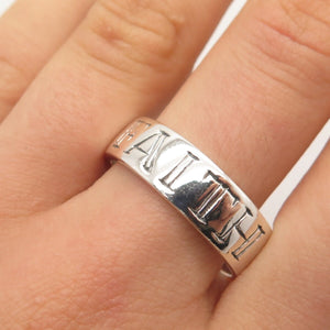925 Sterling Silver Vintage S.S.I "Faith" Band Ring Size 12.5
