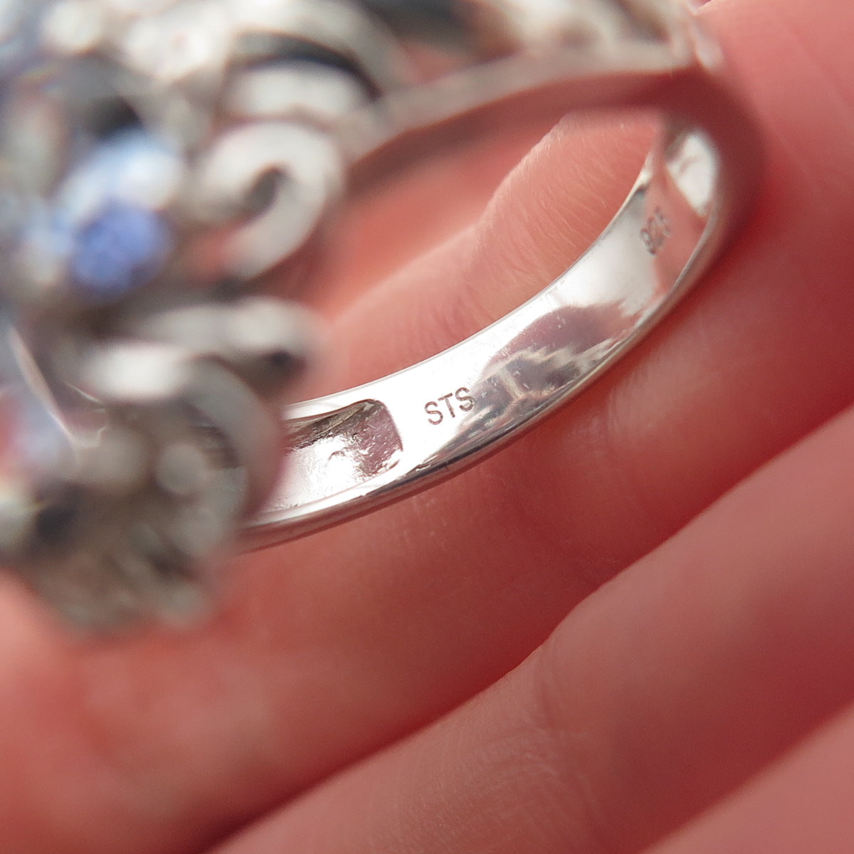 Chuck Clemency 925 Sterling Silver Real Oval-Cut Tanzanite Floral Ring Size 8.5