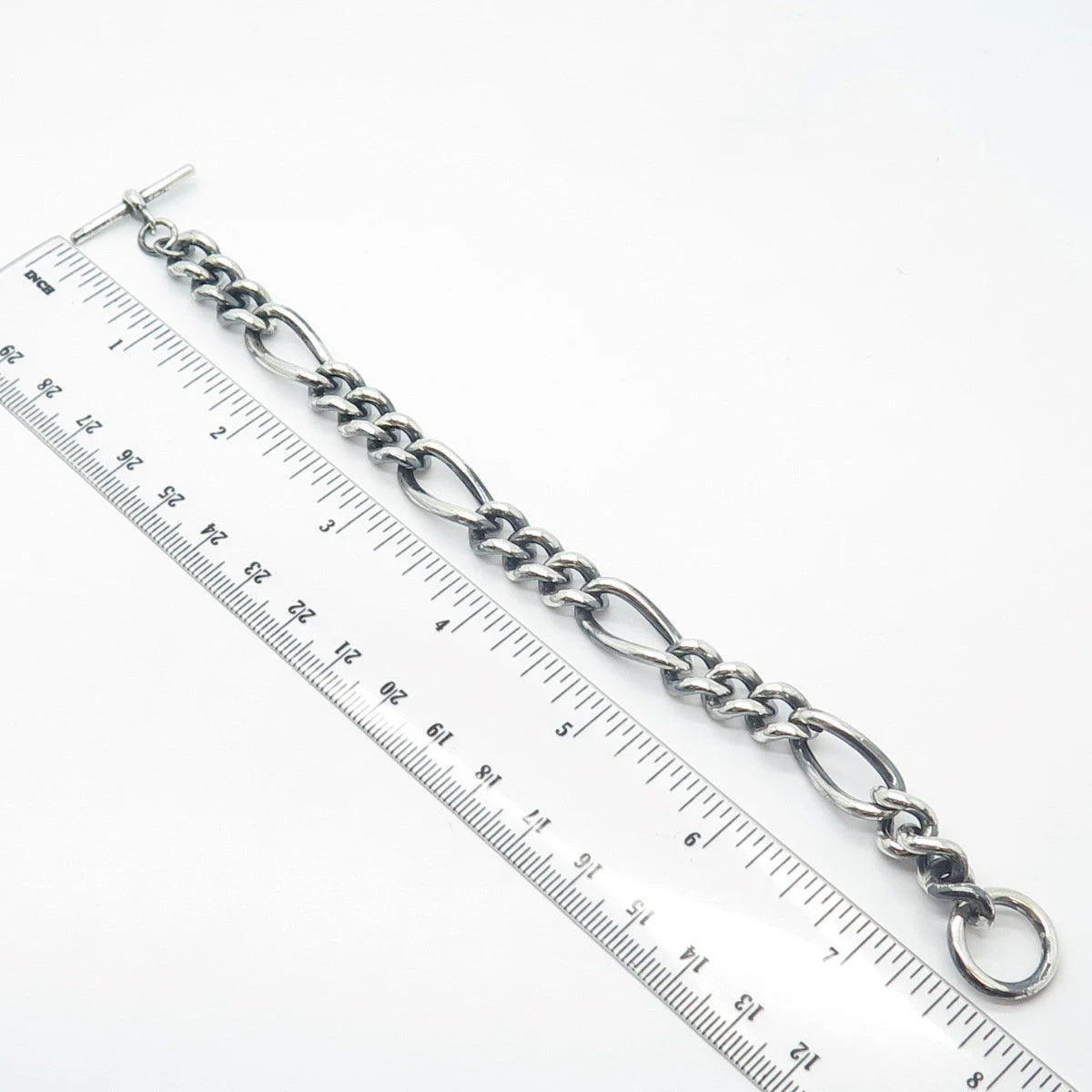 925 Sterling Silver Vintage Italy Figaro Link Bracelet 6.75"