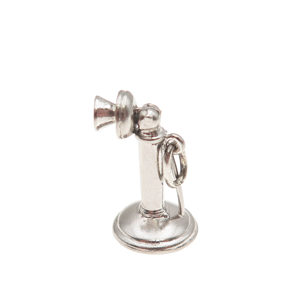 Wells Sterling Silver Antique Art Deco Candlestick Phone 3D Mini Charm Pendant