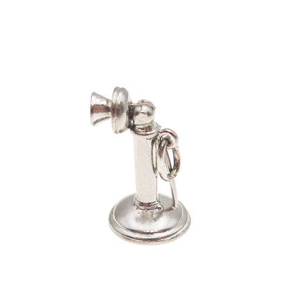 Wells Sterling Silver Antique Art Deco Candlestick Phone 3D Mini Charm Pendant