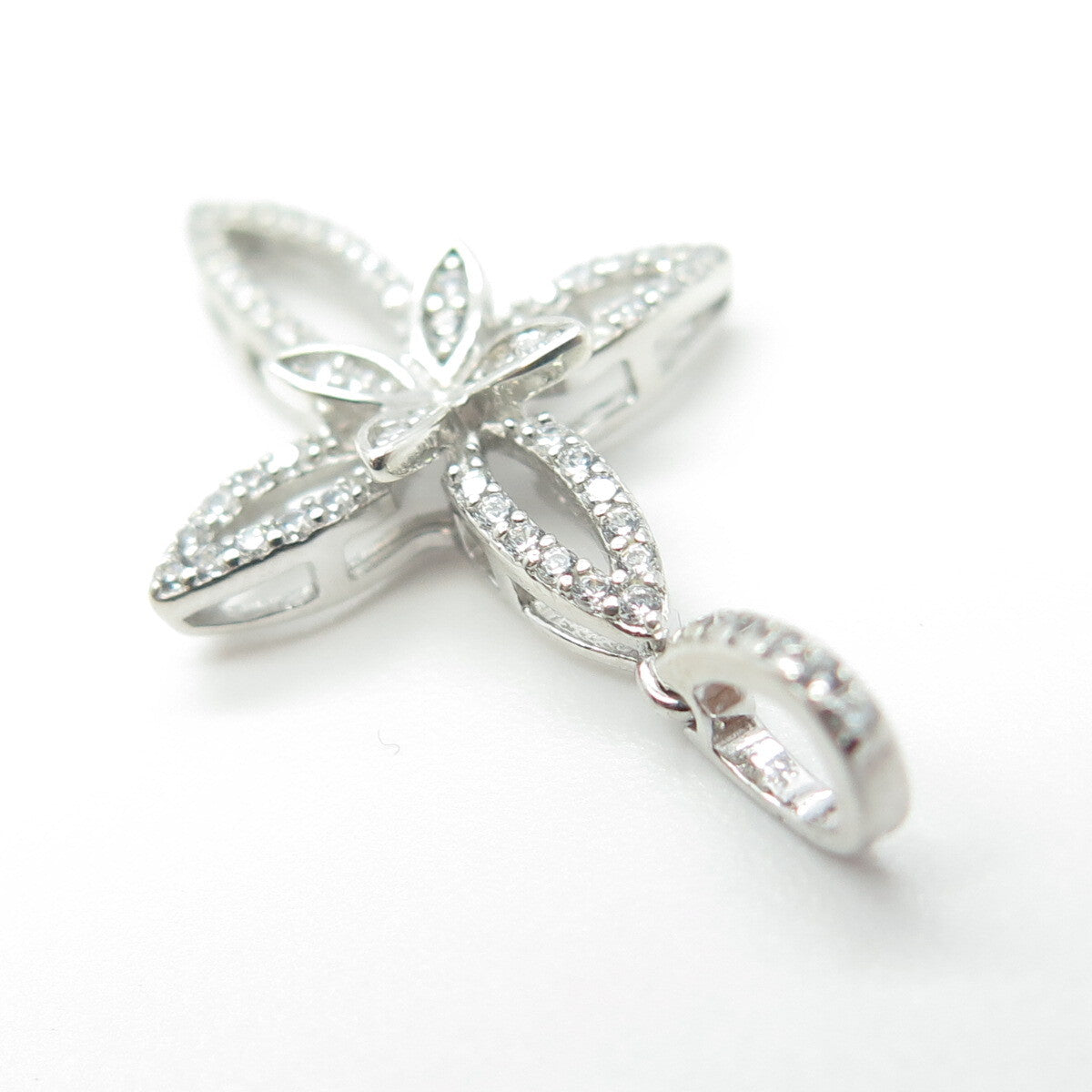 925 Sterling Silver Pave C Z Cross Pendant