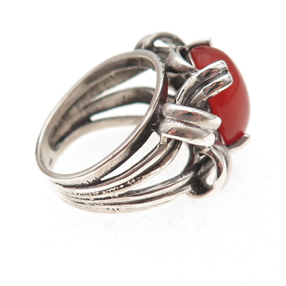 925 Sterling Silver Vintage Real Carnelian Modernist Oxidized Ring Size 9.25