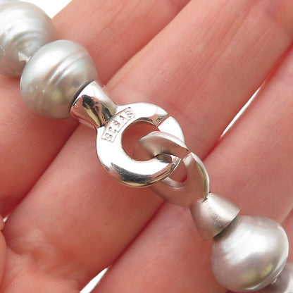 925 Sterling Silver Vintage Real Baroque Pearl Beaded Necklace 18"