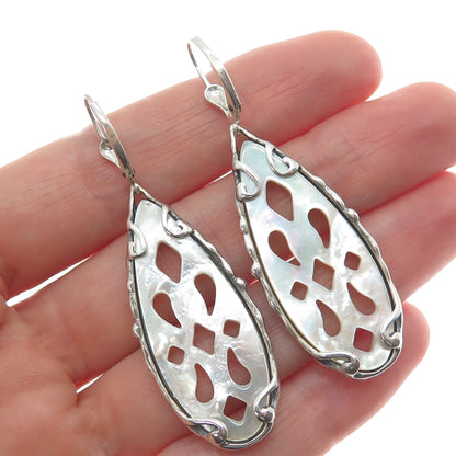 CAROLYN POLLACK 925 Sterling Silver Vintage Real MOP Teardrop Dangle Earrings