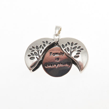 Han 925 Sterling Silver Vintage Family is Everything Tree Open Charm Pendant