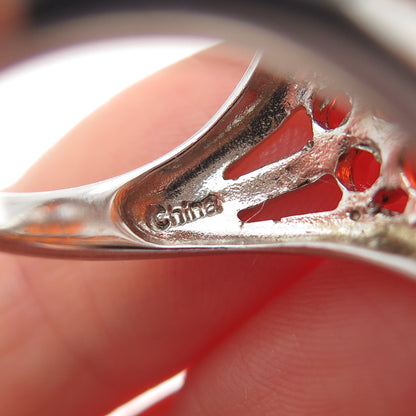 925 Sterling Silver Real Cabochon Fire Opal Cluster Ring Size 6.25