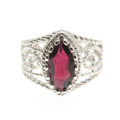 Nevada Sterling Silver Vintage Real Marquise-Cut Red Garnet Scroll Ring Size 5