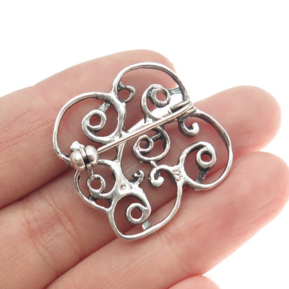 925 Sterling Silver Vintage Swirl Ornate Pin Brooch