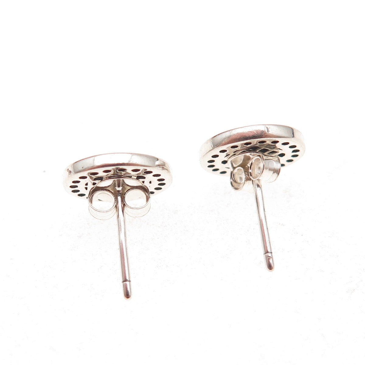 925 Sterling Silver Round-Cut C Z Mercedes-Benz Stud Earrings