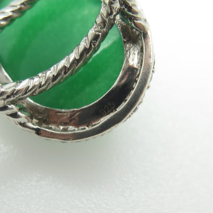 925 Sterling Silver Real Jade & White C Z Ring Size 8.25