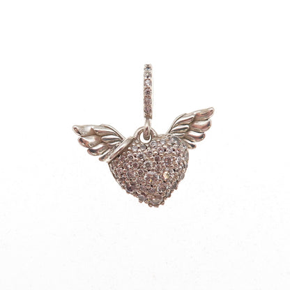 Pandora 925 Sterling Silver C Z Heart & Angel Wings Charm Pendant