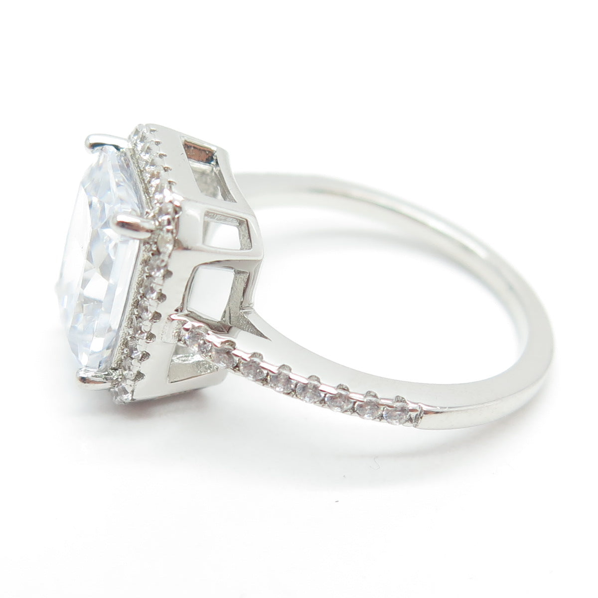 925 Sterling Silver Radiant & Round-Cut Shaped C Z Ring Size 7.25