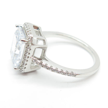 925 Sterling Silver Radiant & Round-Cut Shaped C Z Ring Size 7.25