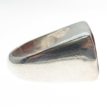925 Sterling Silver Vintage Italy Red Glass Modernist Ring Size 11.25